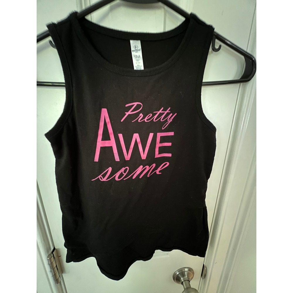 90 Degree by Reflex Girls Black Pink Pretty Awesome Graphic Tank Top Size S 7-8